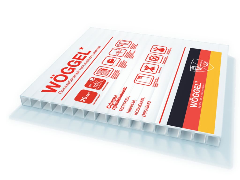 Сотовый поликарбонат 4 мм Woggel молочный 6 м